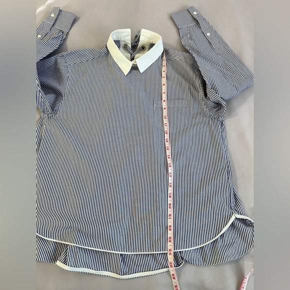 Sacai Blue & White Striped Pleated Back Button Down Long Sleeve Shirt 3‎ / M - Picture 5 of 10